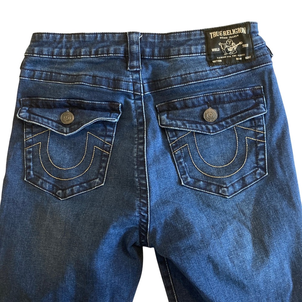 True Religion Jeans Women 28x27 Halle High Rise Super Skinny Dark Flap Pocket